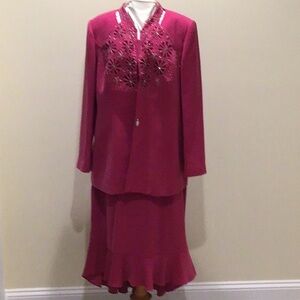 Pink Ruffled Trumpet Midi Skirt for Cocktail size 14 sequins used good cond.